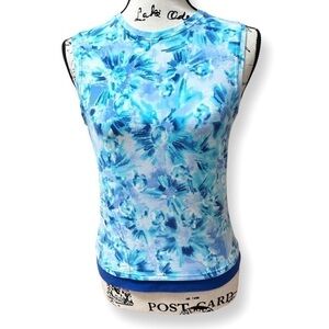JOCKEY Floral Blue Print Sleeveless Top Zipper Pocket M